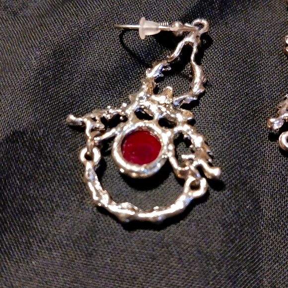 Red and Silver-toned Dangle Earrings - Picture 5 of 6